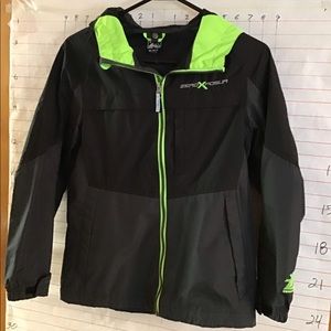 ZERO X POSUR  boy's zip up hoodie jacket  size 10/12 Med  black and neon green